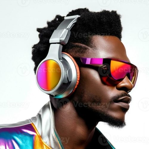 32167735-adulto-jovem-dj-musica-retrato-audio-estilo-de-vida-preto-africano-fones-de-ouvido-homens-generativo-ai-foto